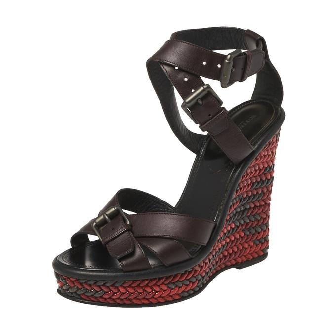 Bottega Veneta Burgundy Leather Woven Heel Wedge Ankle Wrap37 Sandals