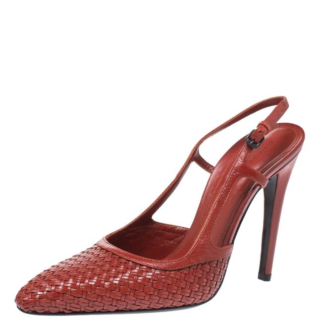 Bottega Veneta Burnt Red Woven Leather Slingback395 Pumps