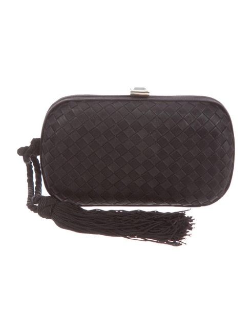 Bottega Veneta Clutch Intrecciato Embellished Black Satin Wristlet