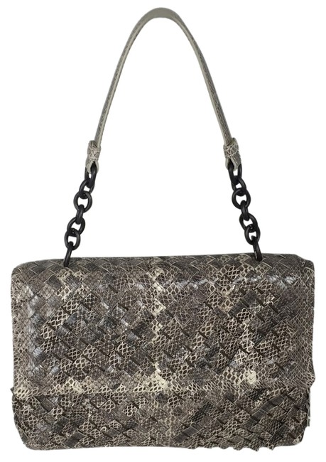 Bottega Veneta GreyIvory Watersnake Skin Baguette