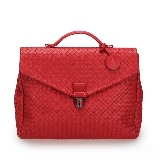 Bottega Veneta Intrecciato Business Red Leather Messenger Bag