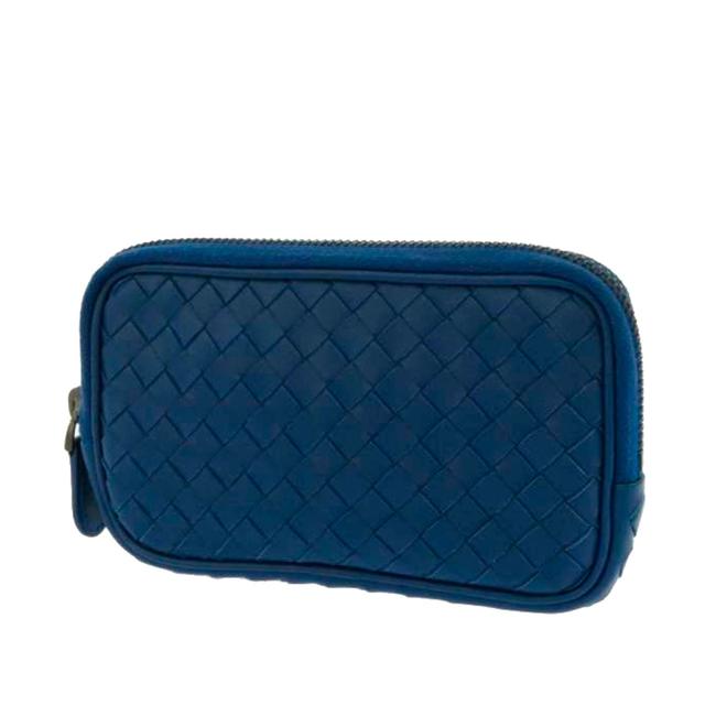 Bottega Veneta Intrecciato Pouch Blue Leather Wristlet