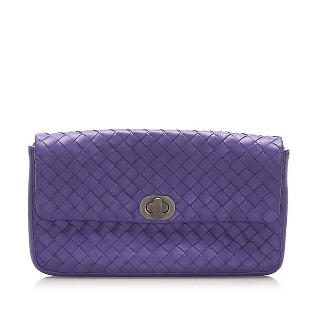 Bottega Veneta Intrecciato Pouch Purple Leather Wristlet