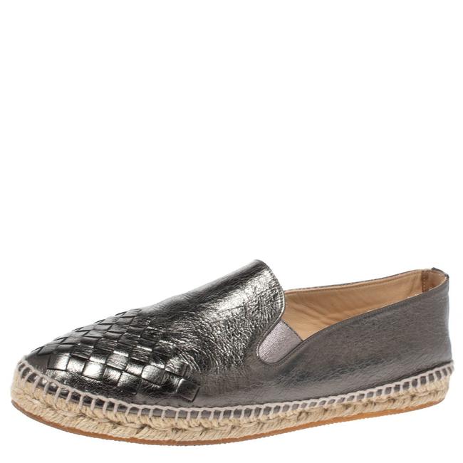 Bottega Veneta Metallic Grey Intrecciato Leather Espadrille38 Flats