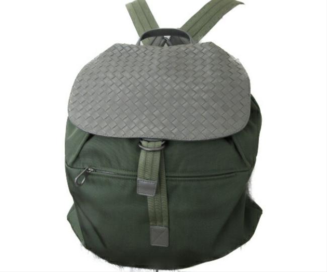 Bottega Veneta Nylon GrayKhaki Intrecciato Backpack