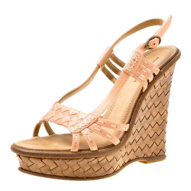 Bottega Veneta Peach Pink Leather Slingback Platform Wedge365 Sandals