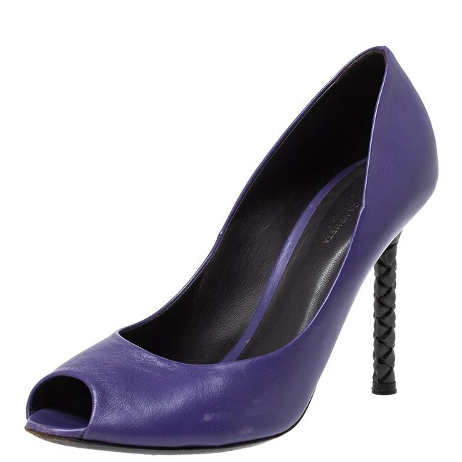 Bottega Veneta Purple Leather Woven Heel Peep395 Pumps