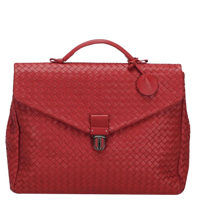 Bottega Veneta Red Intrecciato Leather Business Bag Wristlet