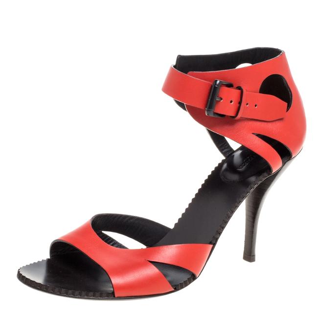 Bottega Veneta Red Lasercut Leather Ankle Strap395 Sandals