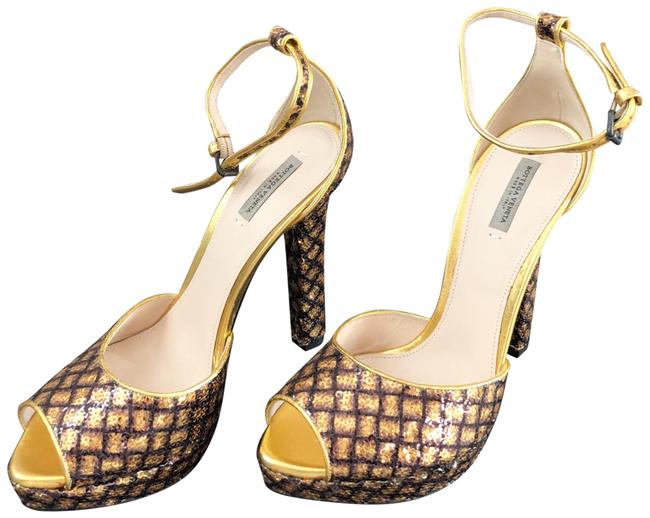 Bottega Veneta Sequin Gold Platform Sandals