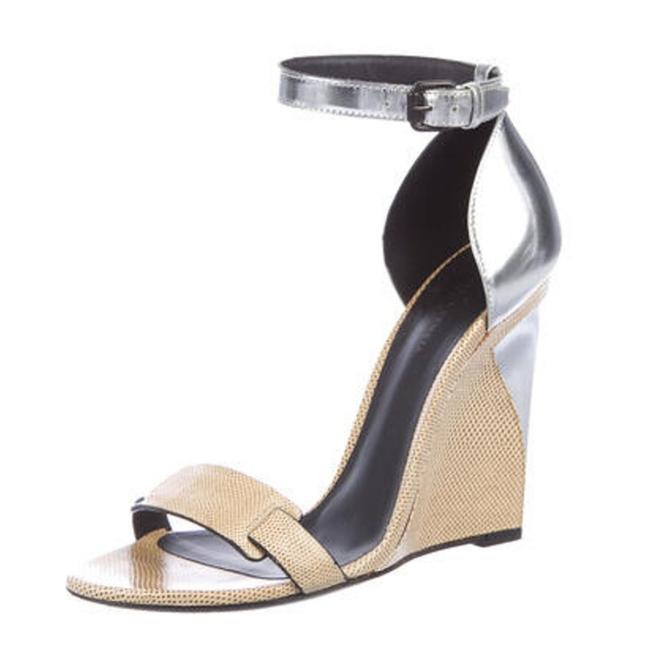 Bottega Veneta Silver Nude Snakeskin Wedges
