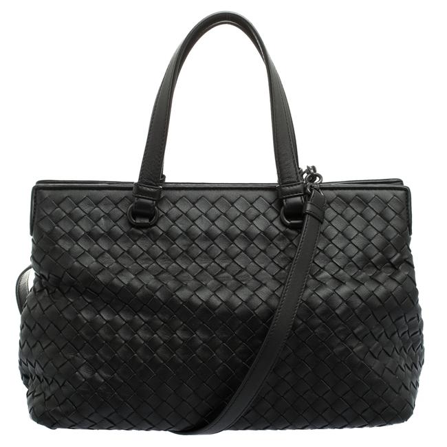 Bottega Veneta Top Handle Bag Black Intrecciato Nappa Leather Medium Wristlet