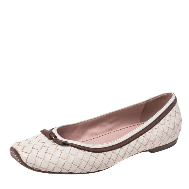 Bottega Veneta White Leather Intrecciato Bow Ballet38 Flats