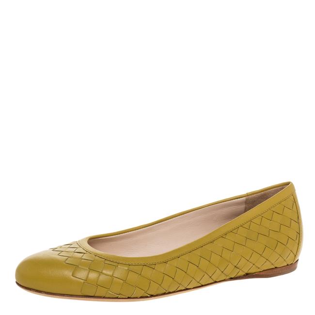 Bottega Veneta Yellow Intrecciato Leather Ballet365 Flats