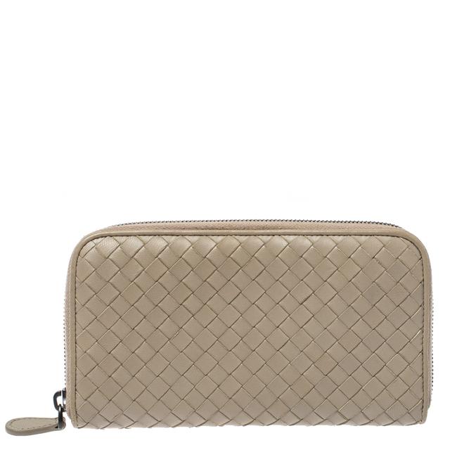 Bottega Veneta Beige Intrecciato Leather Zip Around Wallet