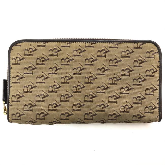 Bottega Veneta Beige Long Vtg Womens CanvasLeather Logo Wallet