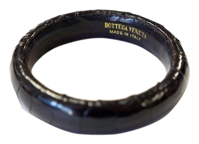 Bottega Veneta Black Embossed Leather Alligator Bangle Italy Bracelet