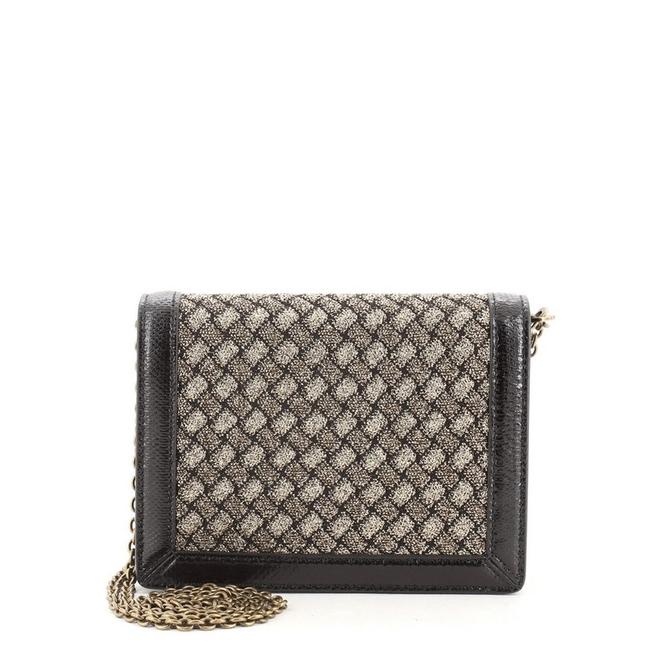 Bottega Veneta Black Gold on Chain Flap Intrecciato Knitted Lurex Wallet