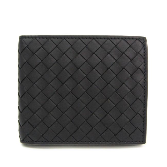 Bottega Veneta BlackGray Intrecciato 193642 Mens Leather Bi fold Wallet