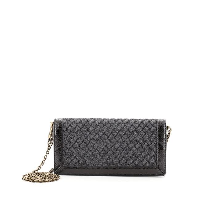 Bottega Veneta Black Gray on Chain Intrecciato Knitted Lurex Wallet