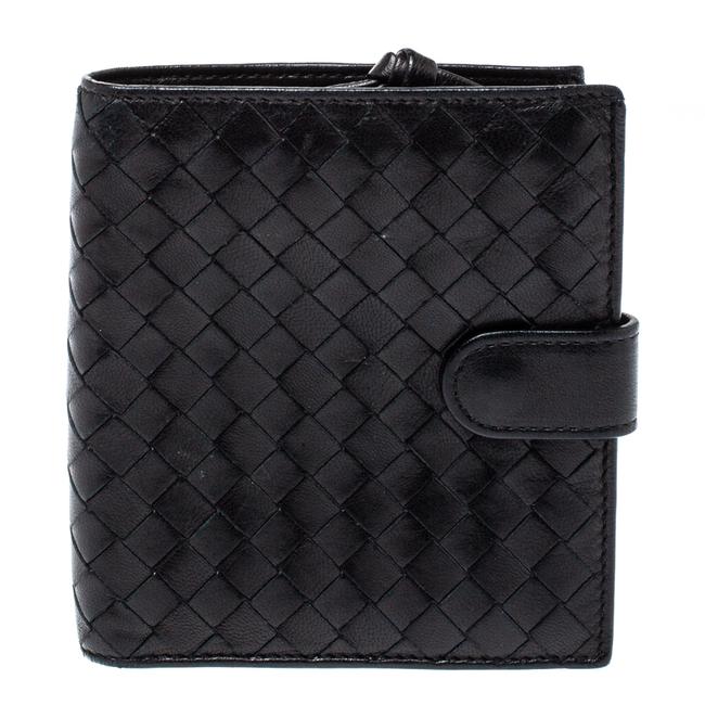 Bottega Veneta Black Intrecciato Leather French Wallet