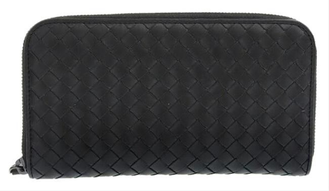 Bottega Veneta Black Intrecciato Round Zipper 114076 Leather Wallet