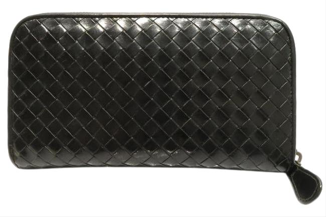Bottega Veneta Black Intrecciato Round Zipper Unisex Wallet
