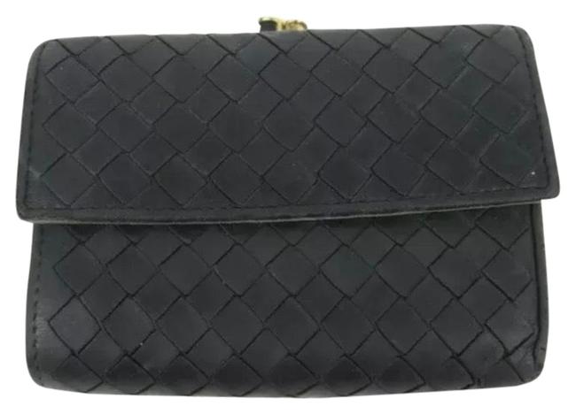Bottega Veneta Black Leather Intricato Flap Wallet