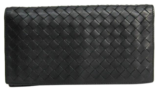 Bottega Veneta Black Long Intrecciato 577559 Unisex Leather Bi fold Wallet
