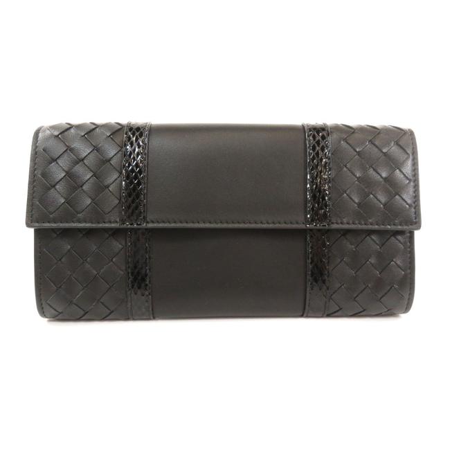 Bottega Veneta Black Long Intrecciato Leather Unisex Wallet