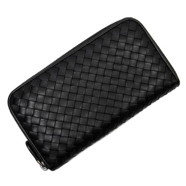 Bottega Veneta Black Round Zipper Intrecciato Nero Leather 2484 Wallet