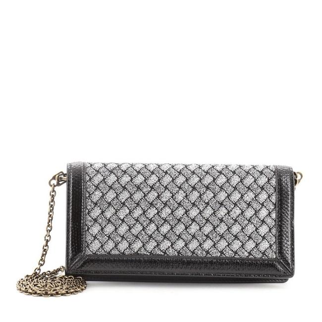 Bottega Veneta Black Silver on Chain Intrecciato Knitted Lurex Wallet