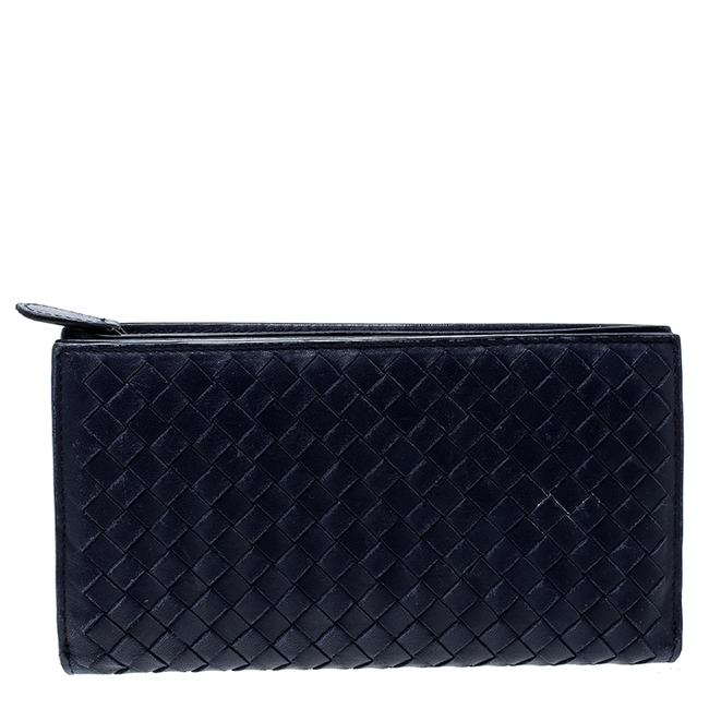 Bottega Veneta Blue Intrecciato Leather Trifold Continental Wallet