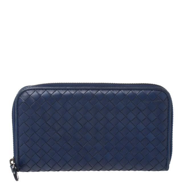Bottega Veneta Blue Intrecciato Leather Zip Around Wallet