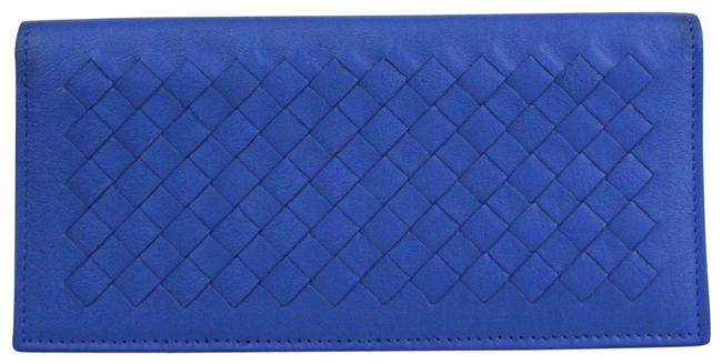 Bottega Veneta Blue Leather Intercciaco Woven Long Bifold 390878 4315 Wallet