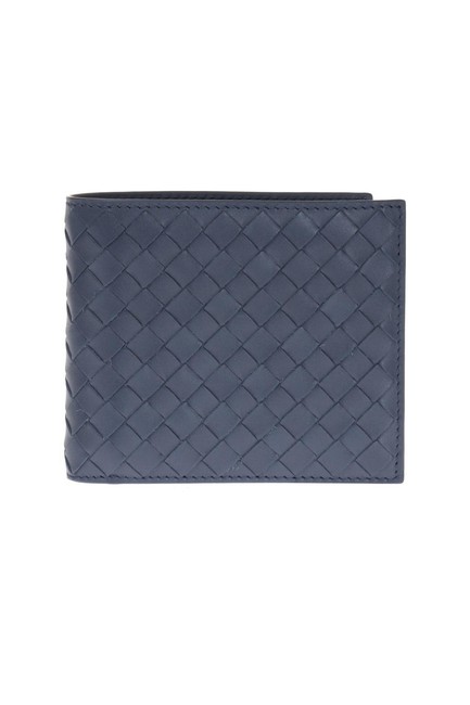 Bottega Veneta Blue Leather Intrecciato Bi fold Wallet
