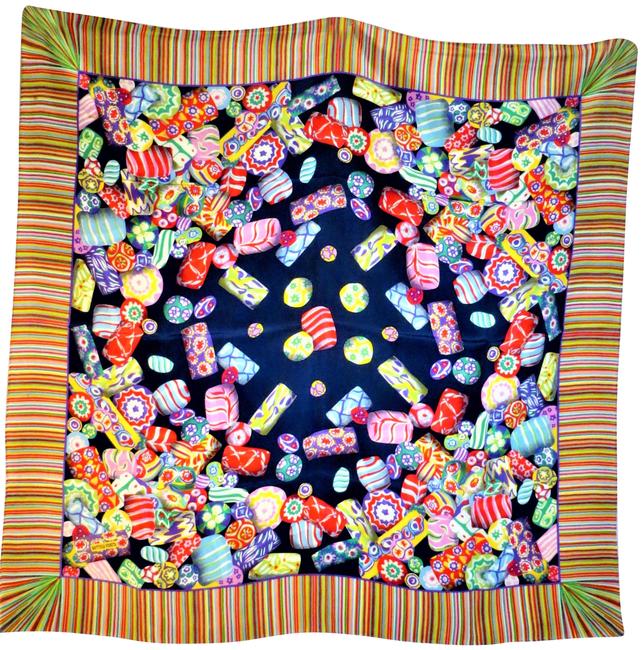 Bottega Veneta Blue Pink Multi Multi colored Millefiori Themed Silk ScarfWrap