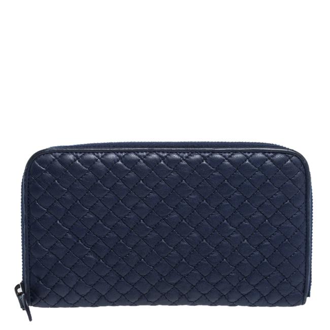 Bottega Veneta Blue Quilted Leather Zip Around Wallet