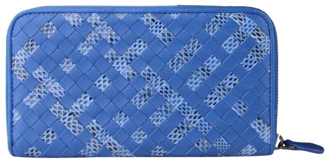 Bottega Veneta Blue Women Leather Intrecciato Zip Around 114076 4321 Wallet