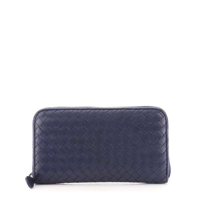 Bottega Veneta Blue Zip Around Intrecciato Nappa Long Wallet