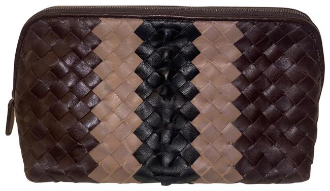 Bottega Veneta Brown Black and Taupe Tri colorPouch Cosmetic Bag