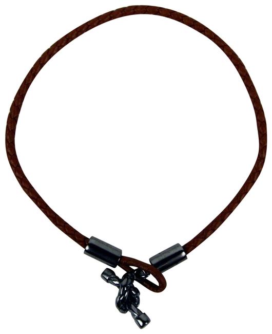 Bottega Veneta Brown Leather Braided Silver Knot 431539 2501 Bracelet