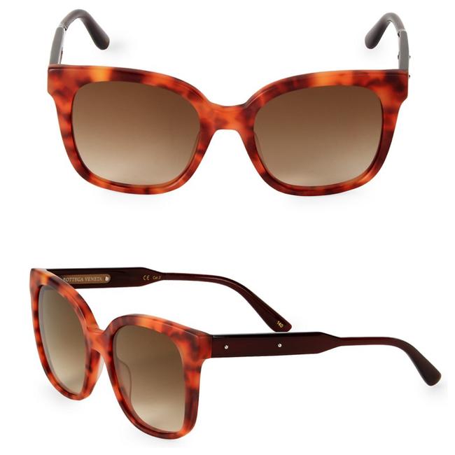 Bottega Veneta Brown Tortoise Overd Square Sunglasses
