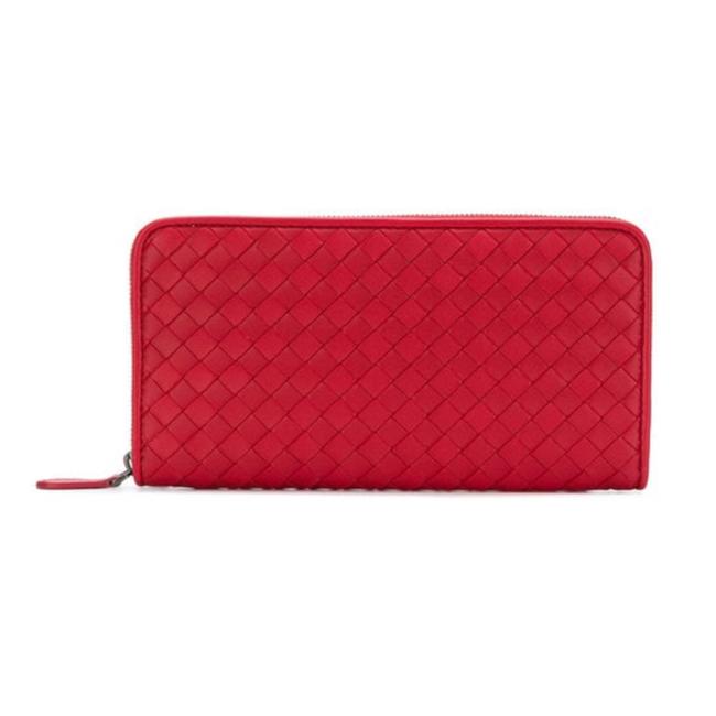 Bottega Veneta China Red Intrecciato Nappa Zip Around Wallet