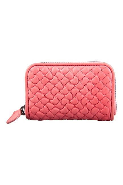 Bottega Veneta Coral Pink Leather Mini Zip Around Wallet