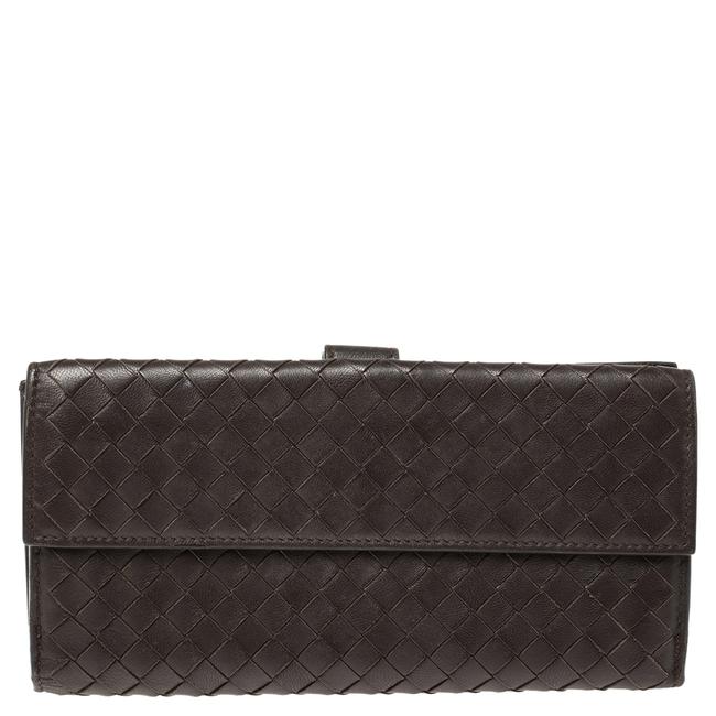 Bottega Veneta Dark Brown Intrecciato Leather Flap Continental Wallet