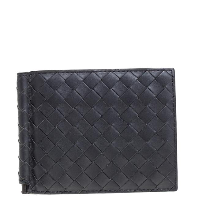 Bottega Veneta Dark Grey Intrecciato Leather Money Clip Bifold Wallet