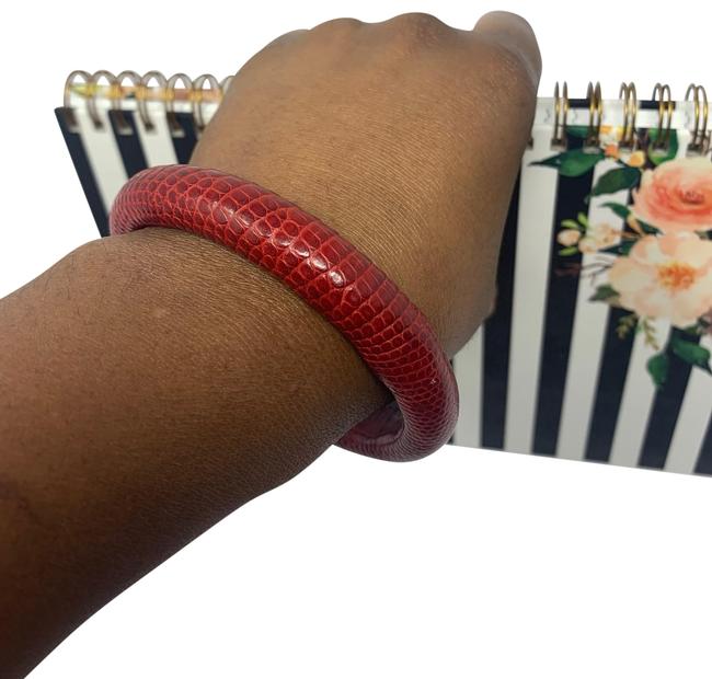 Bottega Veneta Deep Red Leather Wrapped Bangle Bracelet