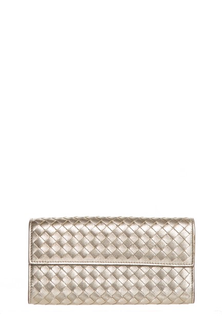 Bottega Veneta Gold Intrecciato Leather Continental Wallet