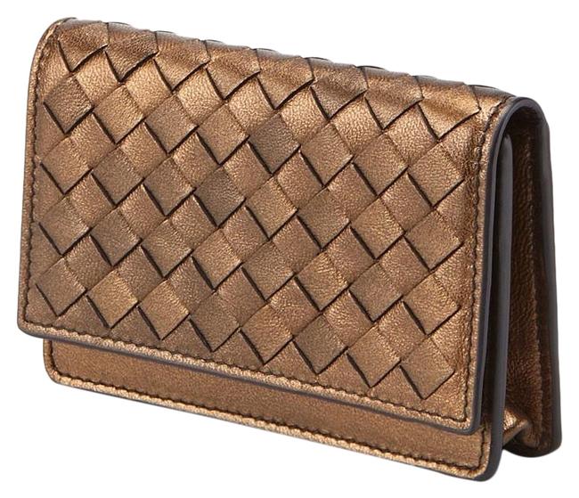 Bottega Veneta Gold Metallic Intrecciato Nappa Flap Card Case Wallet